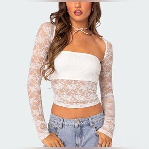 EDIKTED Addison sheer lace two piece top size M